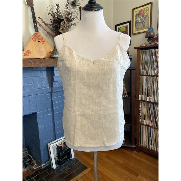 NEW Amazhiyu 100% Linen M Top Tank Womens Hemp Flax Tan Natural Minimal BOHO - Picture 7 of 13